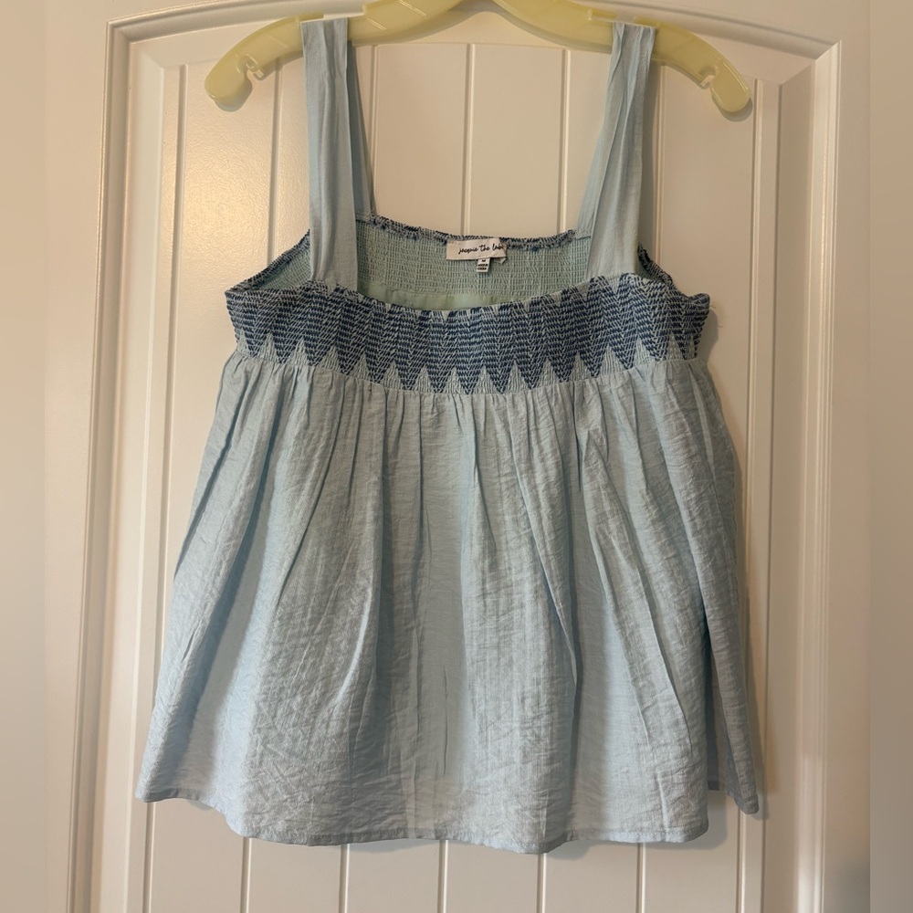Jacqui the label Baby Blue BoHo Tank Top with Smocking Trim Medium